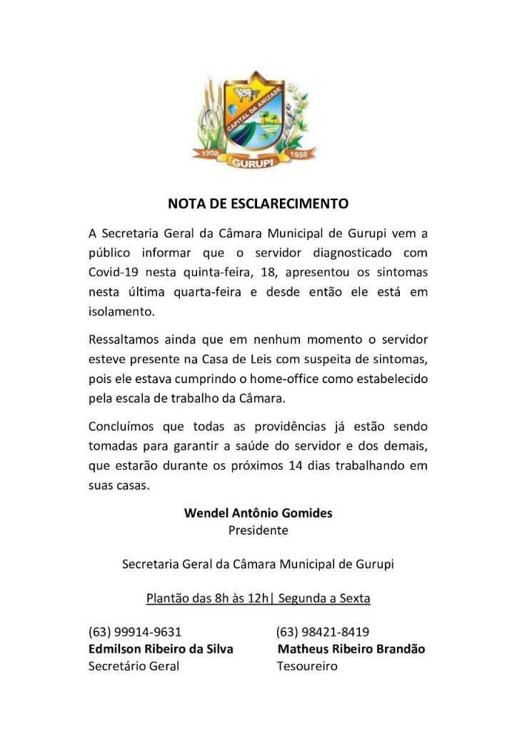 Câmara-de-Gurupi-nota-724x1024 Em diálogo, vereador diz  não achar justo receber salário e combustíveis no momento em os trabalhos parlamento municipal estão paralisados