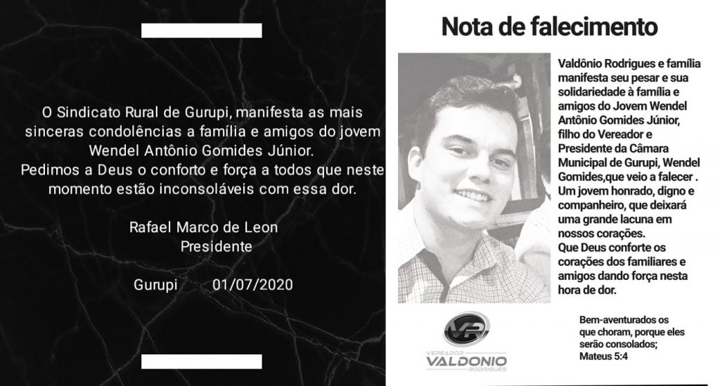 Pesar-Valdonio-1-1024x549 Morte de estudante de medicina e filho do vereador Wendel Gomides choca gurupienses