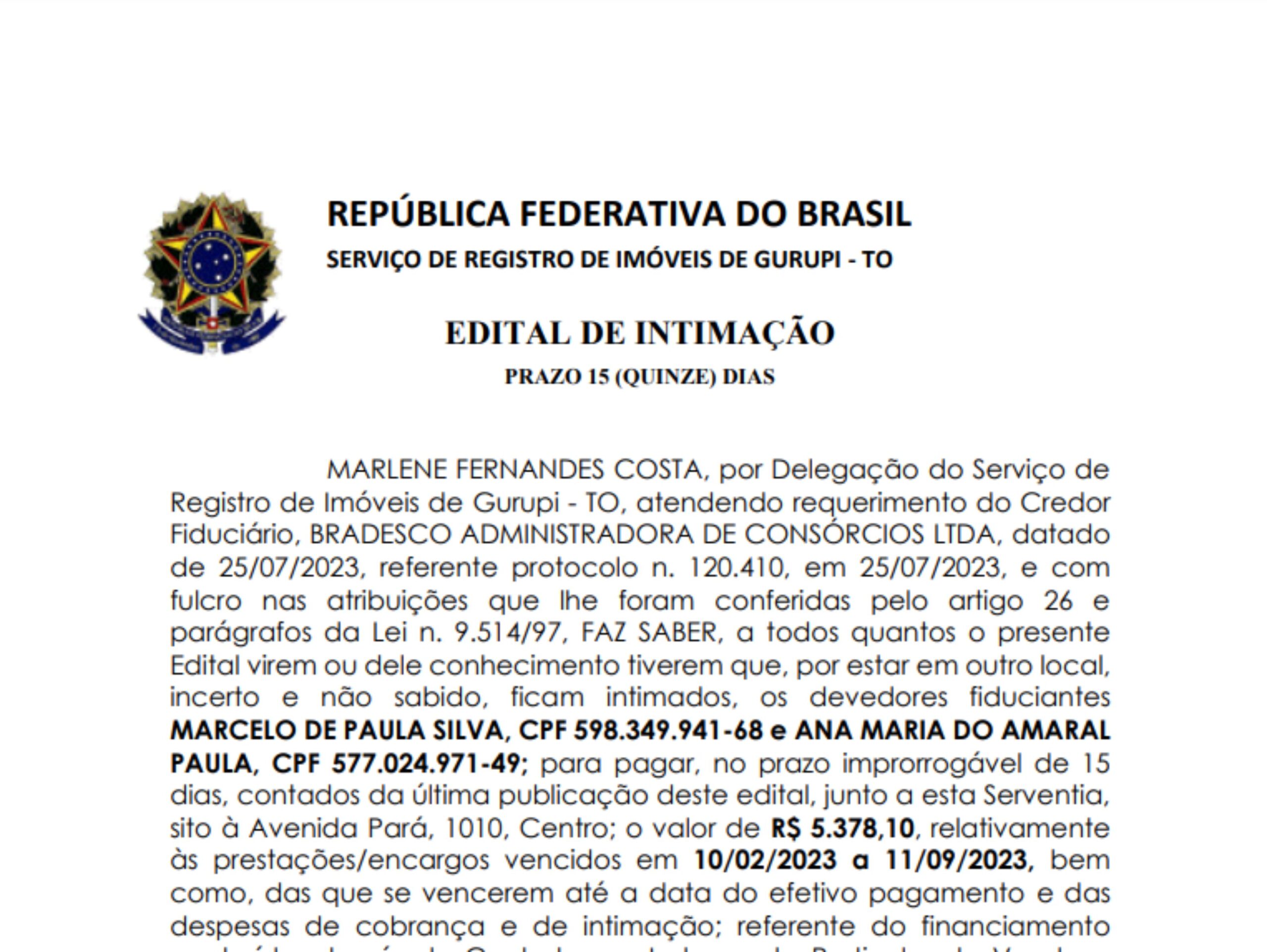 Edital De IntimaÇÃo Prazo 15 Quinze Dias 7375