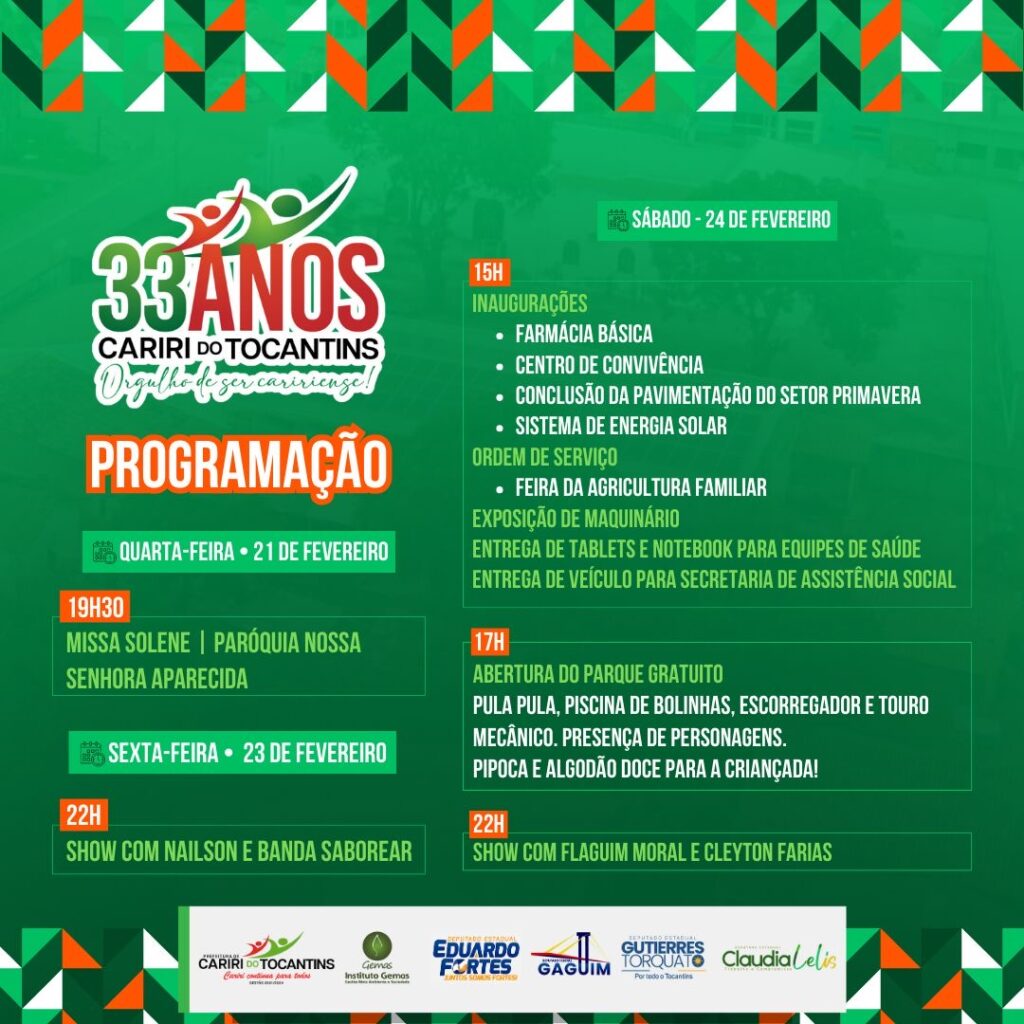 IMG_6934-1024x1024 Prefeitura de Cariri do Tocantins divulga programação festiva em comemoração aos 33 anos de aniversário da cidade