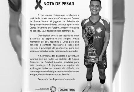 Jogador morre após sofrer parada cardiorrespiratória durante partida do Copão Tocantins