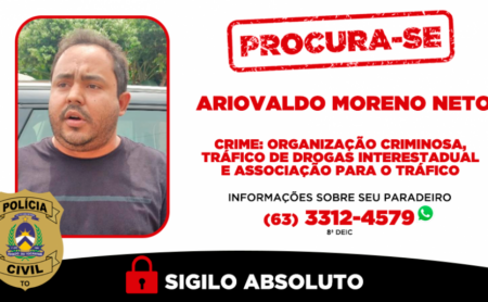 Polícia Civil procura foragido indiciado por tráfico de drogas e organização criminosa em Gurupi