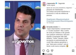 Senador Irajá Abreu volta a defender PL que regulamenta jogos de azar no Brasil e diz que 58% dos brasileiros aprovam o projeto