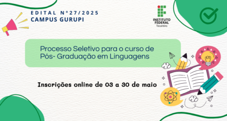 IFTO em Gurupi oferta vagas em processo seletivo para curso de pós-graduação em Linguagens