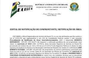 EDITAL DE NOTIFICAÇÃO DE CONFRONTANTE/ RETIFICAÇÃO DE ÁREA