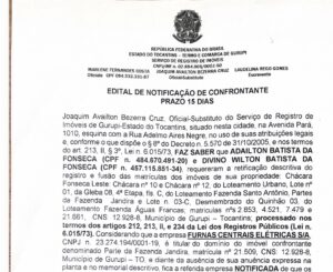 EDITAL DE NOTIFICAÇÃO DE CONFRONTANTE PRAZO 15 DIAS