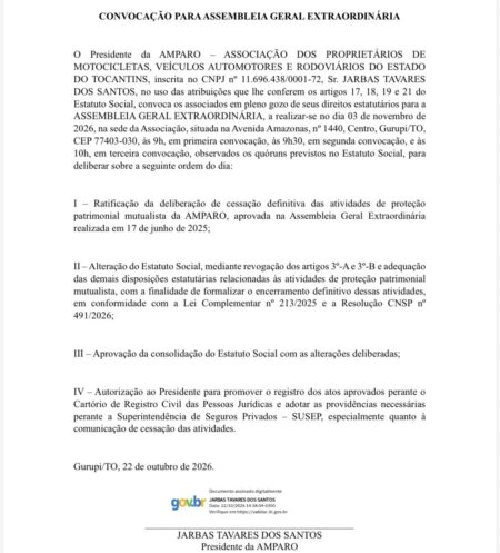 CONVOCAÇÃO PARA ASSEMBLEIA GERAL EXTRAORDINÁRIA DA AMPARO